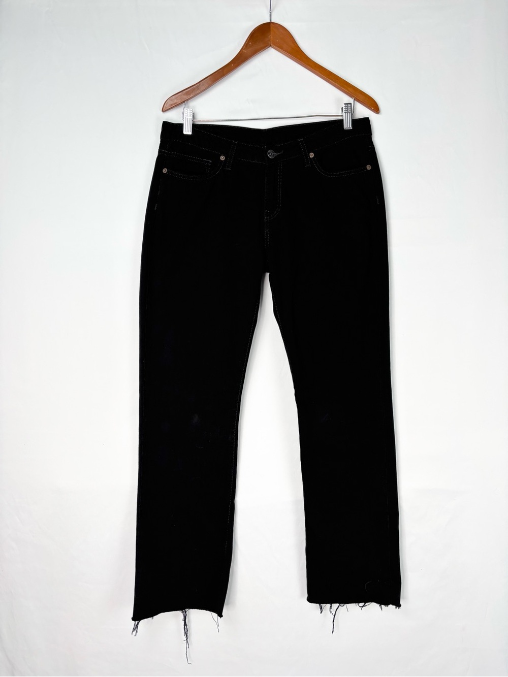 Edwin Low Rise Straight Leg Jeans Black Raw Hem‎ Denim Size 27-29